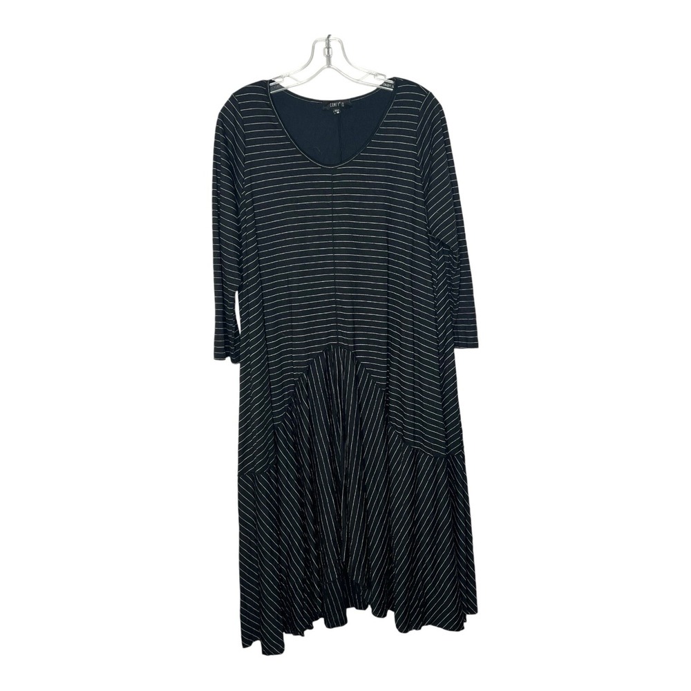 Comfy USA Dress Womens Medium Asymmetrical Lagenlook Flowy Relaxed Midi Stripes